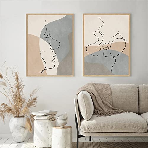 Sarah Duke 2er Poster Set, Premium Abstrakt Leinwandbilder Kunst Line Weibliche Beige Wandbilder Aesthetic Bilder Decor Stilvolle Kunstdrucke für Wohnzimmer Deko (50x70 cm) von Sarah Duke