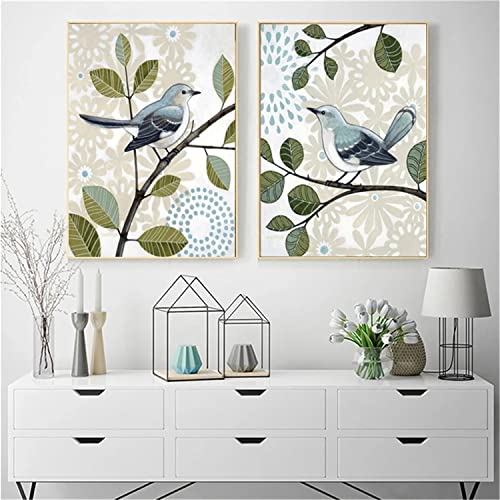 2er Poster Set, Premium Aesthetic Bilder Wandbilder, grünes Blatt und Vögel Leinwandbilder, Moderne Bilder,Wohnzimmer Schlafzimmer Wanddeko, Ohne Rahmen (50x70cm) von Sarah Duke