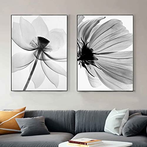 Sarah Duke 2er Poster Set Wandbilder Blumen Schwarz Weiß Bilder Schlafzimmer Modern Poster Vintage Leinwand Wandbild Wohnzimmer Decor, Ohne Rahmen (21x30 cm) von Sarah Duke