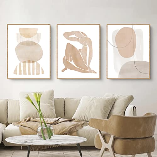 Sarah Duke 3 Stück Abstrakt Poster Set, Premium Wandbilder Beige Moderne Leinwandbilder Ohne Rahmen Kunst Bilder Wanddecor für Home Wohnzimmer Schlafzimmer Decor (Stil B,50 x 70 cm) von Sarah Duke