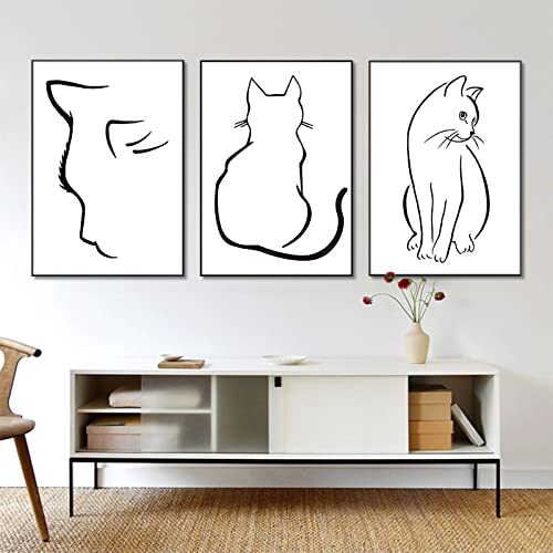 Sarah Duke 3 teiliges Poster Set Schwarz Weiß Bilder Minimalistische Linien Katze Bilder Modern Wandbilder OHNE Rahmen Leinwandbilder Schlafzimmer Decor (30x40 cm) von Sarah Duke