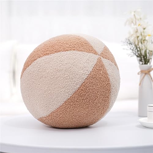 Sarah Duke 3D Runde Kissen Plüsch Ball Dekokissen Rundes Ballkissen Plüsch Zierkissen Dekokissen Asthetik Kissen für Wohnzimmer Schlafzimmer (Weiß + Khaki) von Sarah Duke