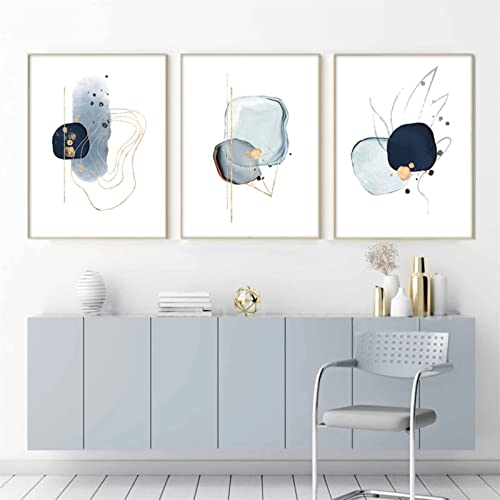 Sarah Duke 3er Abstract Poster Set, Blau Gold Skizzieren Kunstposter Wandbilder, Ohne Rahmen Stilvolles Leinwand Bilder Set, Minimalist Wanddeko für Wohnzimmer Schlafzimmer (40 x 50 cm) von Sarah Duke