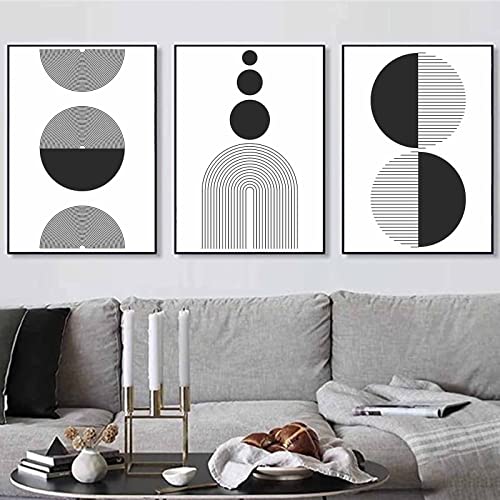 Sarah Duke 3er Abstrak Poster Set Wandbilder Schwarz Weiß Künst Linien Bilder Set Modern Leinwand Wandbild Wohnzimmer Decor, Ohne Rahmen (A,50x70cm) von Sarah Duke