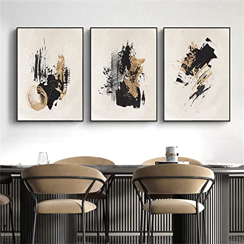 Sarah Duke 3er Abstrakt Poster Set, Aesthetic Wandbilder Schwarzes Gold Aquarell Leinwandbilder, Wandposter Ohne Rahmen Moderne Bilder Wohnzimmer Schlafzimmer (A,50x70cm) von Sarah Duke