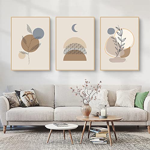 Sarah Duke 3er Abstrakt Poster Set, Morandi Pflanzen Geometrie Wandbilder Wohnzimmer, Stilvolle Wanddeko Leinwand Bilder Set, Ohne Rahmen (50 x 70 cm) von Sarah Duke