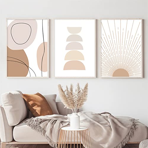 Sarah Duke 3er Boho Poster Set, Abstrakt Geometrie Line Art Wanddeko Bilder, Ohne Rahmen Wandbilder Leinwand Set, Stilvolle Einfachheit Poster Wohnzimmer (50 x 70 cm) von Sarah Duke