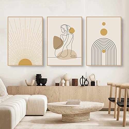 Sarah Duke 3er Boho Poster Set, Abstrakt Linien Geometrie Wohnzimmer Deko Bilder Set, Stilvolle Beige Aesthetic Wandbilder, Ohne Rahmen Leinwandbilder (30 x 40 cm) von Sarah Duke