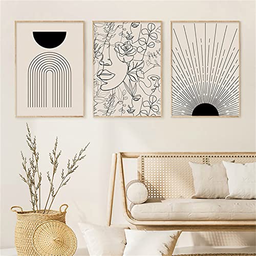 Sarah Duke 3er Boho Poster Set, Abstrakt Strichzeichnung Frau Blumen Leinwand Bilder, Ohne Rahmen Beige Kunstposter Wanddeko für Wohnzimmer Schlafzimmer (40 x 50 cm) von Sarah Duke