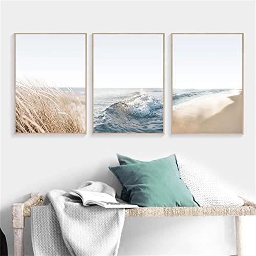 Sarah Duke 3er DesignPoster Set, Beige, Pampasgras, Meer Kunstposter Wandbilder, Ohne Rahmen, Modern Wanddeko Bilder Set für Wohnzimmer Schlafzimmer (50x70cm) von Sarah Duke