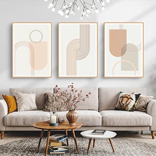 Sarah Duke 3er Moderne Beige Poster Set Abstrakte Kunst Linien Wandbilder Aesthetic Bilder Set Ohne Rahmen Poster Leinwand Wohnzimmer Deko (A,40x50 cm) von Sarah Duke