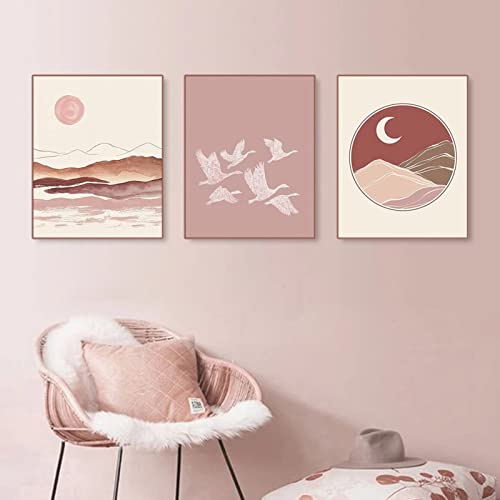 Sarah Duke 3er Poster Set, Abstrakt Wandbilder Aesthetic Landschaft Leinwandbilder Moderne Rosa Bilder Posters Prints Ohne Rahmen Wandposter Wohnzimmer Decor (A,30 x 40 cm) von Sarah Duke