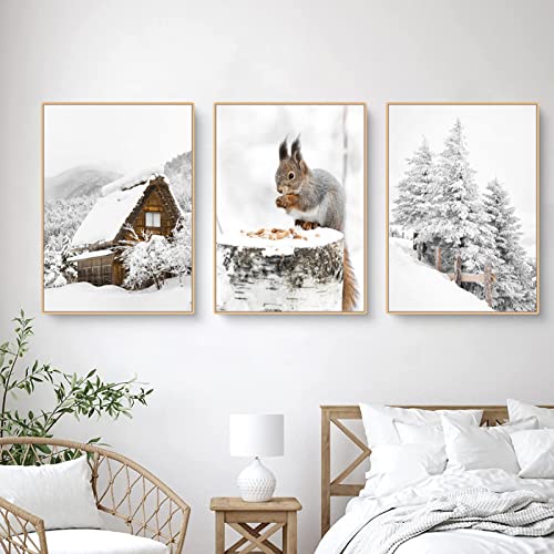 Sarah Duke 3er Poster Set, Winter-Schneelandschaft Bilder, Eichhörnchen,Wald Wandkunst Wandbilder, Poster und Druck für Modern Leinwandbild Wanddeko, OHNE Rahmen (B,21x30cm) von Sarah Duke