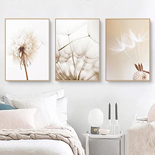 Sarah Duke 3er Poster Set Beige Pampas Pusteblume Wandbilder, Modern Leinwand Malerei, Löwenzahn Blume Bilder Deko Schlafzimmer, Wandposter, Ohne Rahmen (B,50x70cm) von Sarah Duke