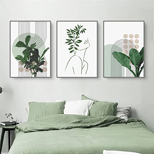 Sarah Duke 3er Poster Set Moderne Bilder Abstrakt Wandbilder Natur Leinwandbilder Grün Pflanze Blätter Wandposter Wohnzimmer Schlafzimmer Decor (Stil A,30x40 cm) von Sarah Duke