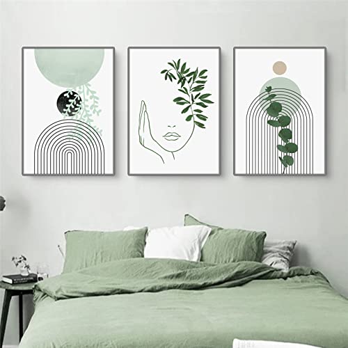 Sarah Duke 3er Poster Set Moderne Bilder Abstrakt Wandbilder Natur Leinwandbilder Grün Pflanze Blätter Wandposter Wohnzimmer Schlafzimmer Decor (Stil B,30x40 cm) von Sarah Duke