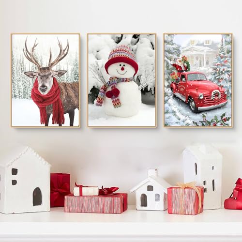 Sarah Duke 3er Poster Set Moderne Weihnachten Wandbilder Bilder Set, Schneemann Winter Kunst Bilder Set für Wohnzimmer Schlafzimmer Wanddeko, Ohne Rahmen (Schneemann,50x70cm) von Sarah Duke