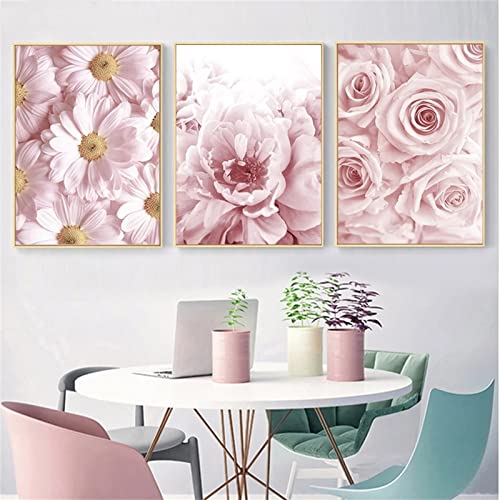 Sarah Duke 3er Poster Set Rosa Pfingstrose Rose Wandbilder, Kunstposter Leinwandbilder, Modern Wanddeko Bilder Set für Wohnzimmer Schlafzimmer, Ohne Rahmen (30x40cm) von Sarah Duke