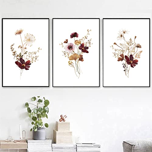 Sarah Duke 3er Poster Set Wohnzimmer, Moderne Blumen Wandbilder Leinwandposter, Ohne Rahmen Bilder Set Deko, Stilvolle Wandkunst für Schlafzimmer (21 x 30 cm) von Sarah Duke