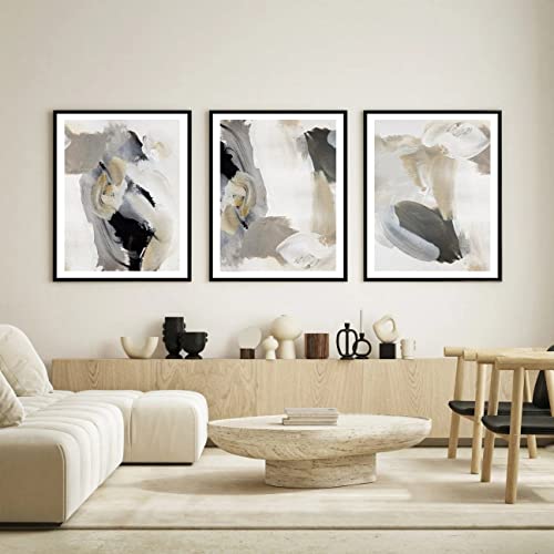 Sarah Duke 3er Premium Poster Set, Beige Grau Abstrakter Farbblock Wandbilder Kunstposter, Ohne Rahmen Leinwandbilder, Bilder Wohnzimmer Schlafzimmer (50x70cm) von Sarah Duke