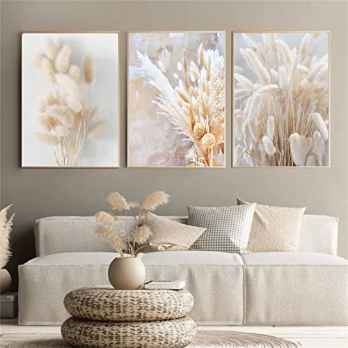 Sarah Duke 3er Premium Poster Set, Beige Pampas Wandbilder Kunstposter, Ohne Rahmen Print Leinwand Bilder, Stilvolle Wanddeko Poster Wohnzimmer (40 x 50 cm) von Sarah Duke