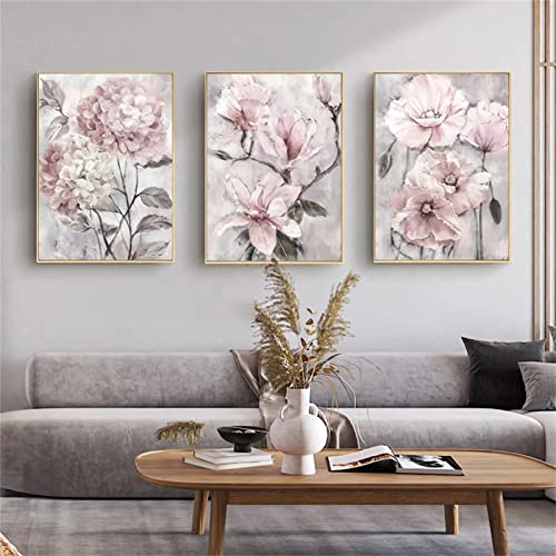 Sarah Duke 3er Premium Poster Set, Rosa Blumen Wandbilder Kunstposter, Ohne Rahmen Leinwandbilder, Wanddeko für Wohnzimmer Schlafzimmer (30 x 40 cm) von Sarah Duke