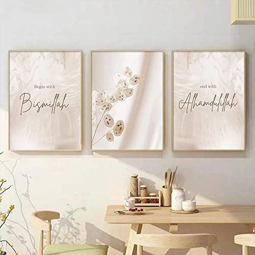 Sarah Duke 3er Set Design-Poster, Beige Pusteblume Wandbild Print Bilder, Aesthetic Bilder Wanddeko, Leinwand Kunstposter Beige Pusteblume für Wohnzimmer Deko (50x70cm) von Sarah Duke