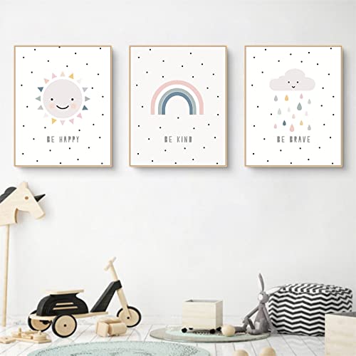 Sarah Duke 3er Set Kinderzimmer Bilder, Regenbogen Wolken Sonne Poster Kinderzimmer, Ohne Rahmen Cartoon Kinderposter Kinderbilder für Junge Mädchen (21 x 30 cm) von Sarah Duke