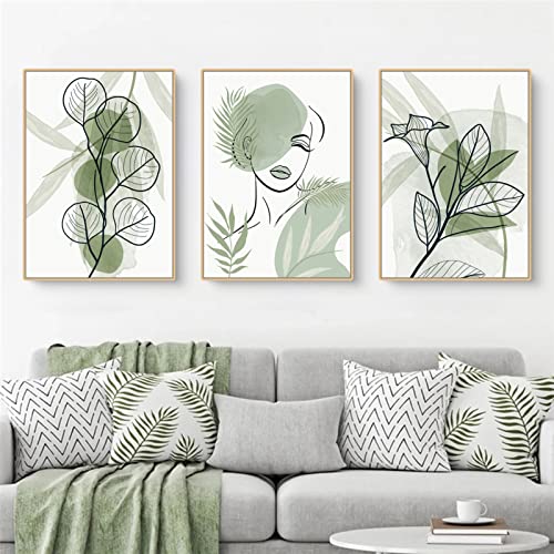 Sarah Duke 3er Set Premium Poster, Abstrakt Grün Blätter Bilder, Leinwand Malerei, Wandkunst Druck Bilder Wanddeko für Wohnzimmer Schlafzimmer, Ohne Rahmen (30x40cm) von Sarah Duke