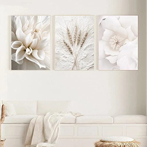 Sarah Duke 3er Set Premium Poster, Weiße Rose Blume Bilder, Ohne Rahmen Moderne Leinwandbilder, Boho Wandbilder Wanddeko für Wohnzimmer Schlafzimmer (B,40x50cm) von Sarah Duke