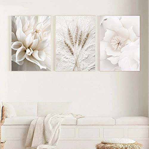 Sarah Duke 3er Set Premium Poster, Weiße Rose Blume Bilder, Ohne Rahmen Moderne Leinwandbilder, Boho Wandbilder Wanddeko für Wohnzimmer Schlafzimmer (B,50x70cm) von Sarah Duke