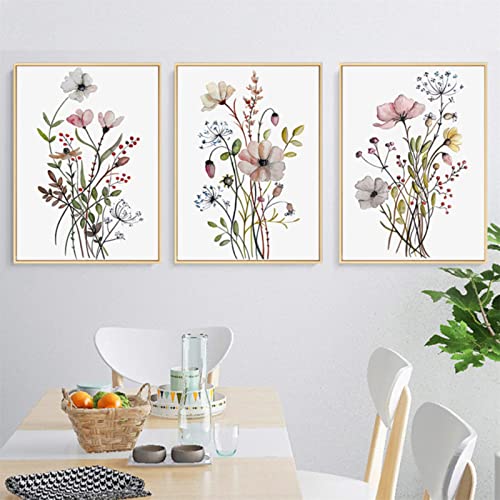 Sarah Duke 3er Set Vintage Poster, Aquarell Blumen Pflanze Bilder, Ohne Rahmen Leinwand Wandbilder, Kunstposter für Schlafzimmer Büro Wanddeko (30 x 40 cm) von Sarah Duke