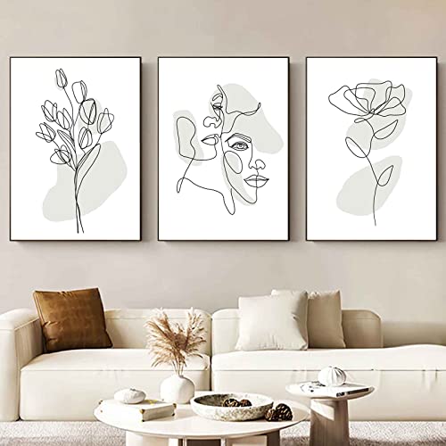 Sarah Duke 3er Stilvolle Poster Set Abstrakt Wandbilder Poster Vintage Boho Wandbild Blumen Modern Bilder Set Leinwand Wohnzimmer Decor, Ohne Rahmen (21x30cm) von Sarah Duke