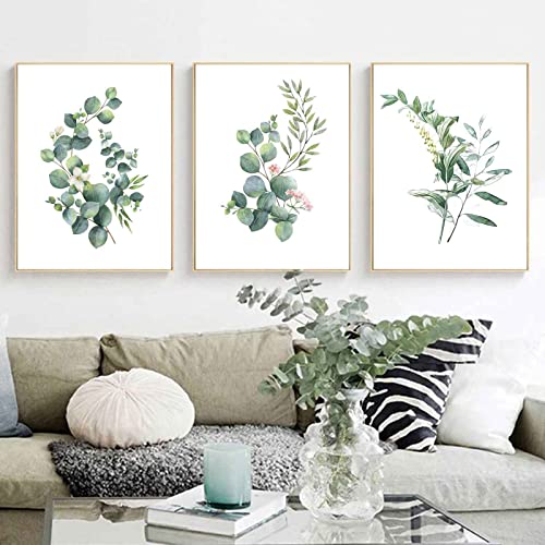 Sarah Duke 3er Stilvolle Poster Set Grün Wandbilder Blätter Poster Vintage Natur Wandbild Modern Bilder Set Wanddeko Wohnzimmer Decor, Ohne Rahmen (30x40cm) von Sarah Duke