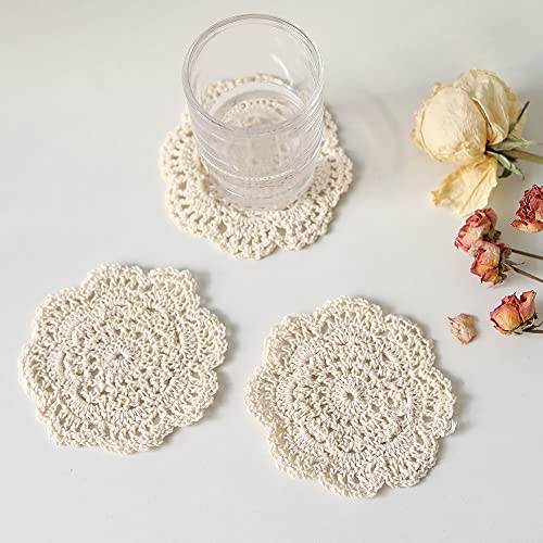 Sarah Duke 8 Pack Makramee Untersetzer, Handgefertigte Boho Hohl Stickerei Untersetzer, 11 cm Durchmesser große Glasuntersetzer Beige für Gläser und Tassen von Sarah Duke