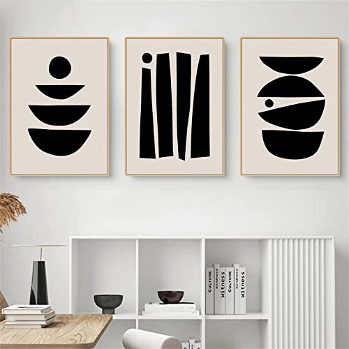 Sarah Duke Abstrakt Poster Wohnzimmer, 3er Set Schwarz Geometrie Beige Hintergrund Wandbilder, Modern Einfachheit Wanddeko Poster, Ohne Rahmen Bilder Leinwand (B,50 x 70 cm) von Sarah Duke