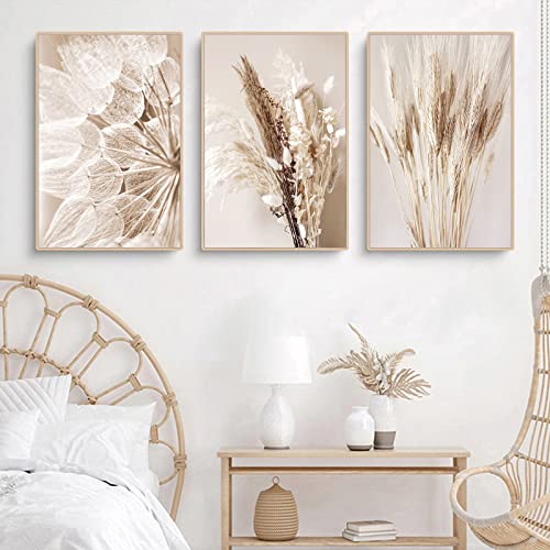 Sarah Duke Beige Wandbilder 3er Poster Set Moderne Wandbilder Boho Pampasgras Bild Wohnzimmer Poster Natur Vintage Leinwandbilder Wandposter Ohne Rahmen (Stil A,30x40 cm) von Sarah Duke