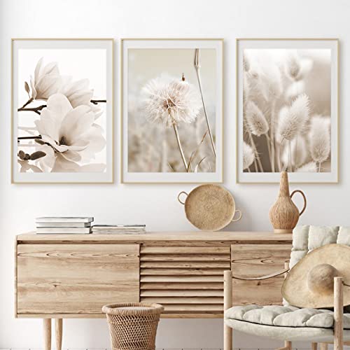 Sarah Duke Beige Wandbilder 3er Poster Set Moderne Wandbilder Boho Pampasgras Bild Wohnzimmer Poster Natur Vintage Leinwandbilder Wandposter Ohne Rahmen (Stil B,30x40 cm) von Sarah Duke