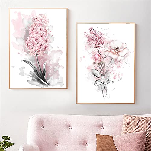 Sarah Duke Blumen Poster 2er Set, Rosa Blumen Leinwandbilder, Ohne Rahmen Wandbilder, Nordic Wanddeko für Schlafzimmer und Wohnzimmer (40 x 50 cm) von Sarah Duke