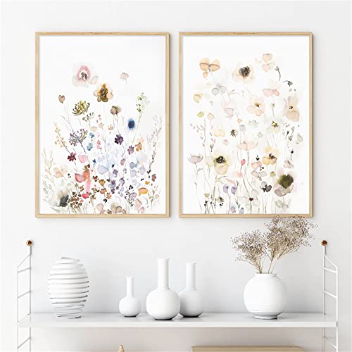 Sarah Duke Blumen Poster Wohnzimmer, 2er Set Aquarell Blumen Wandbilder Kunstposter, Ohne Rahmen Leinwandbilder, Modern Boho Bilder Wanddeko (30 x 40 cm) von Sarah Duke