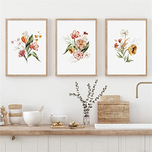 Sarah Duke Blumen Poster Wohnzimmer, 3er Set Aquarell Blumen Wandbilder Kunstposter, Wanddeko Aesthetic Bilder Leinwand Set, Ohne Rahmen (21 x 30 cm) von Sarah Duke