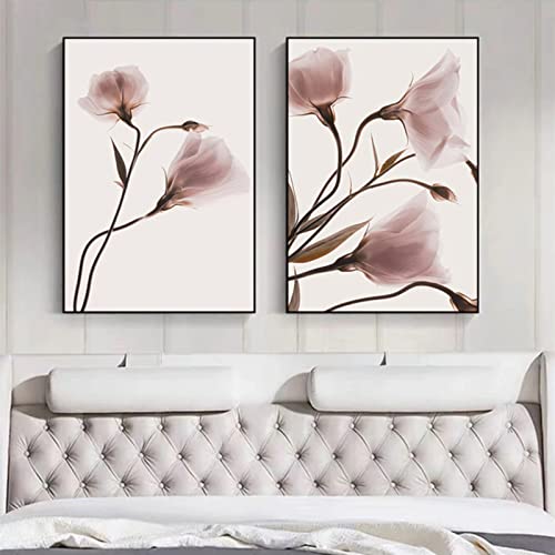 Sarah Duke Blumen Wandbilder Poster 2er Set, Rosa Blumen Wanddeko Poster Wohnzimmer, Einfachheit Stil Kunstdruck Leinwand Bilder, Ohne Rahmen (A,30 x 40 cm) von Sarah Duke