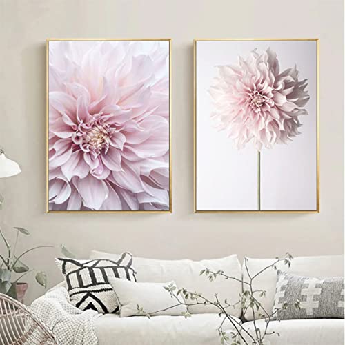 Sarah Duke Blumen Wandbilder Poster 2er Set, Rosa Blumen Wanddeko Poster Wohnzimmer, Einfachheit Stil Kunstdruck Leinwand Bilder, Ohne Rahmen (B,50 x 70 cm) von Sarah Duke