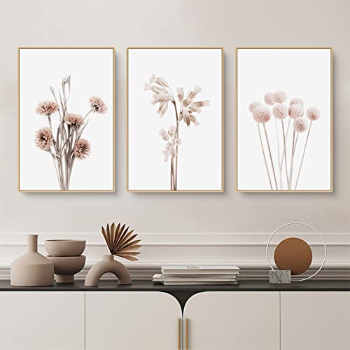 Sarah Duke Boho Poster Wohnzimmer, 3er Set Beige Pflanzen Rosa Blumen Wandbilder Kunstposter, Warm Einfachheit Wanddeko Poster Leinwandbilder, Ohne Rahmen (Beige,50 x 70 cm) von Sarah Duke