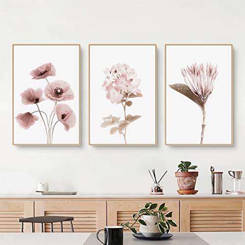Sarah Duke Boho Poster Wohnzimmer, 3er Set Beige Pflanzen Rosa Blumen Wandbilder Kunstposter, Warm Einfachheit Wanddeko Poster Leinwandbilder, Ohne Rahmen (Rosa,40 x 50 cm) von Sarah Duke