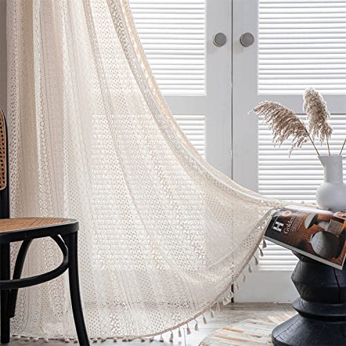 Sarah Duke Boho Vorhänge Beige Vintage Vorhänge Landhausstil Häkeln Stricken Gardinen, Boho Polyester Baumwolle Vorhang für Küche Wohnzimmer Schlafzimmer,1 Stück (B 122 x H 274 cm) von Sarah Duke