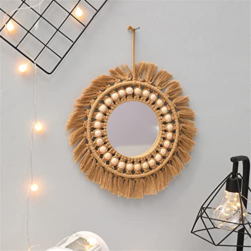 Sarah Duke Makramee Wandspiegel Runder Spiegel Hängender Boho Wandspiegel Makramee Feder Wanddeko für Schlafzimmer Wohnzimmer (Stil B) von Sarah Duke