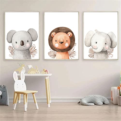 Sarah Duke Poster Kinderzimmer, 3er Set Cartoon Tiere Kinderzimmer Bilder, Ohne Rahmen Leinwand Kinderposter für Junge Mädchen (40 x 50 cm) von Sarah Duke
