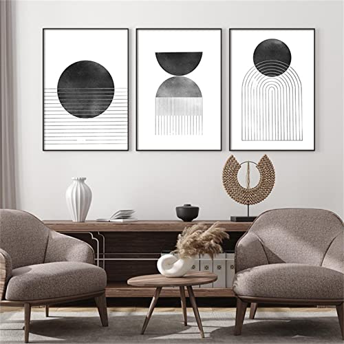 Sarah Duke Poster Schwarz Weiß, 3er Set Geometrie Line Art Bilder, Ohne Rahmen Leinwandbilder, Einfache Stilvolle Wandbilder Kunstposter für Deko (30 x 40 cm) von Sarah Duke