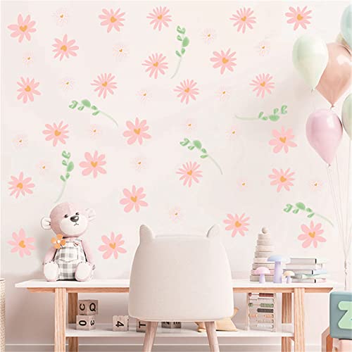 Sarah Duke Wandsticker Kinderzimmer, Gänseblümchen Kinder Aufkleber Wand, DIY Selbstklebend Wandtattoo, Cartoon Wandaufkleber für Mädchen Jungen (Rosa) von Sarah Duke